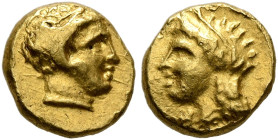 KYRENAICA. Kyrene. Ophellas, Ptolemaic Governor, first reign, circa 322-313 BC. Obol (Gold, 7 mm, 0.79 g, 6 h). Head of Karneios to right, with ram's ...