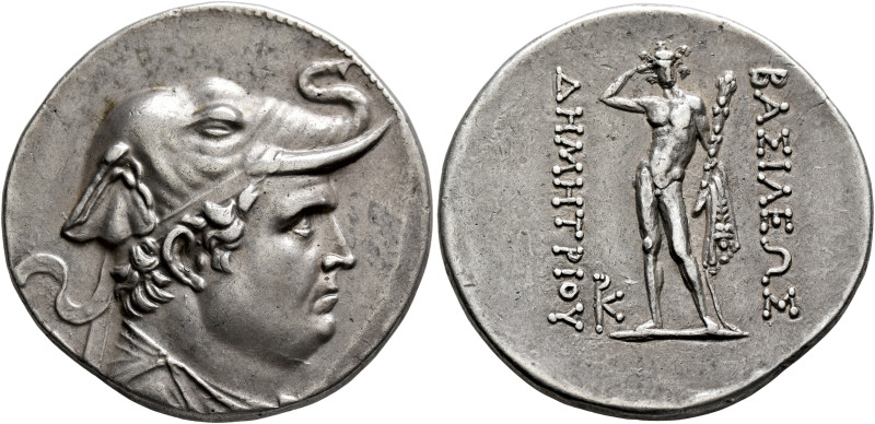 BAKTRIA, Greco-Baktrian Kingdom. Demetrios I, circa 200-185 BC. Tetradrachm (Sil...