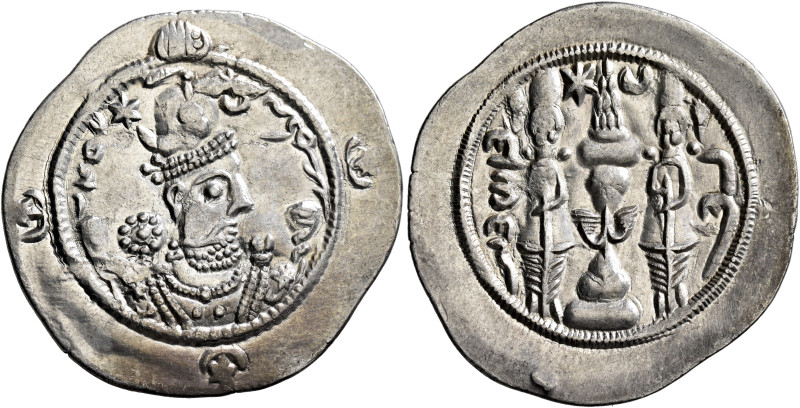 SASANIAN KINGS. Hormizd IV, 579-590. Drachm (Silver, 32 mm, 4.10 g, 9 h), GD (Ga...