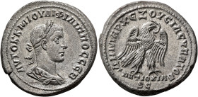 SYRIA, Seleucis and Pieria. Antioch. Philip II, 247-249. Tetradrachm (Billon, 28 mm, 13.00 g, 7 h), 248-249. ΑΥΤΟΚ Κ Μ ΙΟΥΛΙ ΦΙΛΙΠΠΟC CЄΒ Laureate, dr...