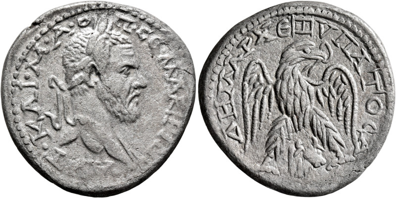 PHOENICIA. Aradus. Macrinus, 217-218. Tetradrachm (Billon, 28 mm, 13.21 g, 1 h)....