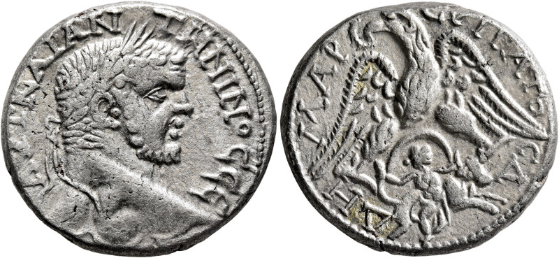PHOENICIA. Sidon. Caracalla, 198-217. Tetradrachm (Billon, 27 mm, 13.51 g, 12 h)...