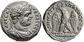 PHOENICIA. Tyre. Geta, 209-211. Tetradrachm (Billon, 26 mm, 13.19 g, 12 h). AYT KAI ΓЄTAC CЄB Laureate, draped and cuirassed bust of Geta to right. Re...