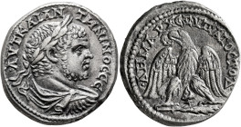 PHOENICIA. Tyre. Caracalla, 198-217. Tetradrachm (Billon, 27 mm, 13.05 g, 11 h), 213-217. ΑΥΤ ΚΑΙ ΑΝΤⲰΝΙΝΟC CЄ Laureate, draped and cuirassed bust of ...