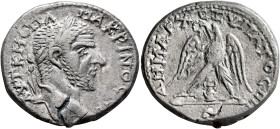 JUDAEA. Aelia Capitolina (Jerusalem). Macrinus, 217-218. Tetradrachm (Billon, 27 mm, 13.13 g, 1 h). ΑΥΤ Κ Μ ΟΠΛ (sic) ΜΑΚΡΙΝΟ C[ЄΒ] Laureate head of M...