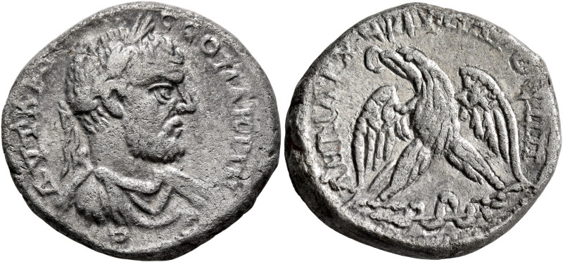 JUDAEA. Caesaraea Maritima. Macrinus, 217-218. Tetradrachm (Billon, 26 mm, 13.79...