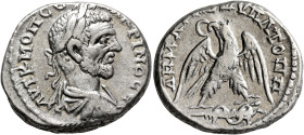 JUDAEA. Caesaraea Maritima. Macrinus, 217-218. Tetradrachm (Billon, 26 mm, 12.10 g, 12 h). ΑΥΤ ΚΑΙ Μ ΟΠ CЄ [ΜΑ]ΚΡΙΝΟ (sic) CЄ Laureate, draped and cui...