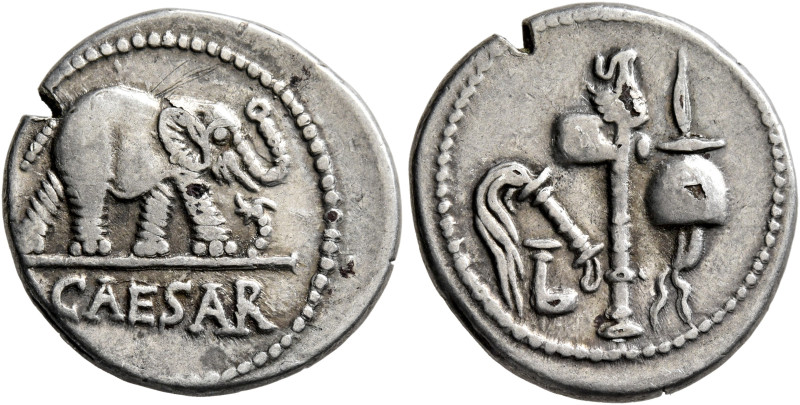 Julius Caesar, 49-44 BC. Denarius (Subaeratus, 19 mm, 3.19 g, 3 h), a contempora...