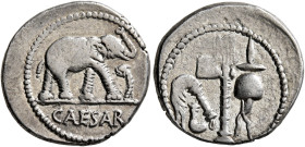 Julius Caesar, 49-44 BC. Denarius (Silver, 19 mm, 3.91 g, 2 h), military mint moving with Caesar in Gallia Narbonensis or Hispania Citerior, 49-48 BC....