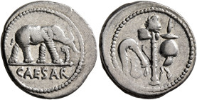 Julius Caesar, 49-44 BC. Denarius (Silver, 19 mm, 3.91 g, 3 h), military mint moving with Caesar in Gallia Narbonensis or Hispania Citerior, 49-48 BC....