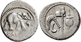 Julius Caesar, 49-44 BC. Denarius (Silver, 18 mm, 3.89 g, 3 h), military mint moving with Caesar in Gallia Narbonensis or Hispania Citerior, 49-48 BC....