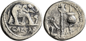 Julius Caesar, 49-44 BC. Denarius (Silver, 17 mm, 2.82 g, 2 h), military mint moving with Caesar in Gallia Narbonensis or Hispania Citerior, 49-48. CA...