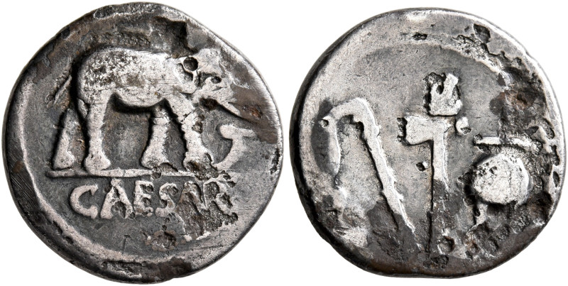 Julius Caesar, 49-44 BC. Denarius (Subaeratus, 17 mm, 3.33 g, 5 h), a contempora...