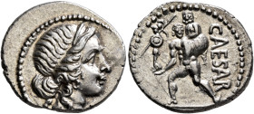 Julius Caesar, 49-44 BC. Denarius (Silver, 19 mm, 4.00 g, 6 h), military mint moving with Caesar in North Africa, 48-47. Diademed head of Venus to rig...