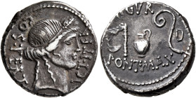 Julius Caesar, 49-44 BC. Denarius (Silver, 17 mm, 3.74 g, 12 h), military mint (Utica?), 46. DICT•ITER - COS•TERT Head of Ceres to right, wearing wrea...