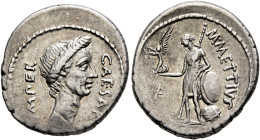 Julius Caesar, 49-44 BC. Denarius (Silver, 19 mm, 4.00 g, 11 h), with M. Mettius, Rome, late March-April 44 BC. CAESAR IMPER Wreathed head of Julius C...