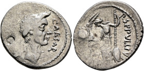 Julius Caesar, 49-44 BC. Denarius (Silver, 20 mm, 3.30 g, 6 h), P. Sepullius Macer, moneyer, Rome, first half of March 44. CAESAR [DICT PERPETV]O Laur...