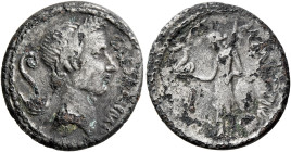 Julius Caesar, 49-44 BC. Denarius (Subaeratus, 18 mm, 3.12 g, 7 h), a contemporary imitation of an issue of M. Mettius, moneyer, Rome, after 44 BC. CA...