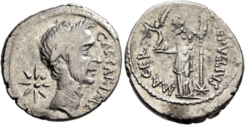 Julius Caesar, 49-44 BC. Denarius (Silver, 19 mm, 3.50 g, 12 h), with P. Sepulli...