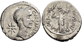 Julius Caesar, 49-44 BC. Denarius (Silver, 19 mm, 3.50 g, 12 h), with P. Sepullius Macer, Rome, after January-February 44. CAESAR•IMP Wreathed head of...