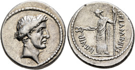 Julius Caesar, 49-44 BC. Denarius (Silver, 19 mm, 3.84 g, 7 h), L. Flaminius Chilo, moneyer. Rome, 41. Wreathed head of Julius Caesar to right. Rev. L...