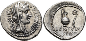 C. Cassius Longinus, 43-42 BC. Denarius (Silver, 20 mm, 3.85 g, 6 h), with L. Cornelius Lentulus Spinther. Military mint moving with the army of Brutu...