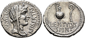 C. Cassius Longinus, 43-42 BC. Denarius (Silver, 19 mm, 3.86 g, 6 h), with L. Cornelius Lentulus Spinther. Military mint moving with the army of Brutu...