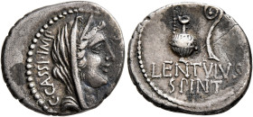 C. Cassius Longinus, 43-42 BC. Denarius (Silver, 20 mm, 3.67 g, 6 h), with L. Cornelius Lentulus Spinther. Military mint moving with the army of Brutu...