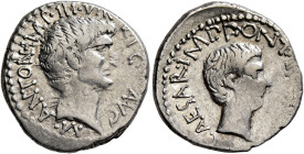 Mark Antony and Octavian. Denarius (Silver, 18 mm, 3.93 g, 2 h), with M. Barbatius (?). Military mint traveling with Antony in Syria (?), autumn 41 BC...