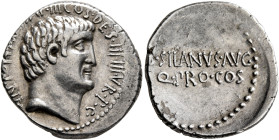 Mark Antony, 44-30 BC. Denarius (Silver, 19 mm, 3.83 g, 7 h), with M. Junius Silanus, quaestor pro consule. Military mint moving with Antony, probably...