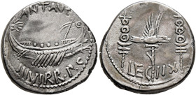 Mark Antony, 44-30 BC. Denarius (Silver, 17 mm, 3.69 g, 12 h), a contemporary imitation, after 32-31. ANT•AVG - III•VIR•R•P•C Galley right, with scept...