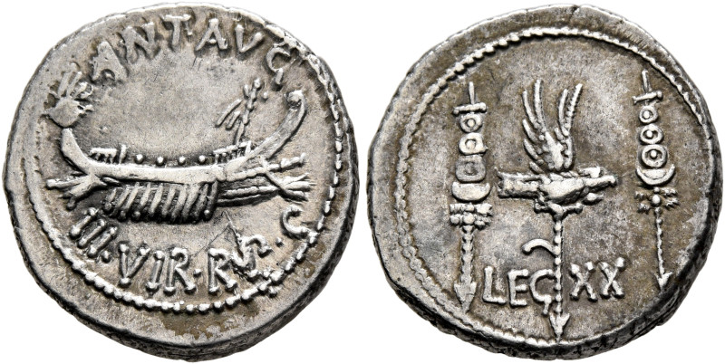 Mark Antony, 44-30 BC. Denarius (Silver, 18 mm, 3.77 g, 6 h), military mint movi...