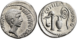 Octavian, 44-27 BC. Denarius (Silver, 19 mm, 3.81 g, 9 h), uncertain mint in Italy, summer 37. IMP•CAESAR DIVI•F•III•VIR•ITER•R•P•C Bare head of Octav...