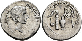 Octavian, 44-27 BC. Denarius (Silver, 19 mm, 3.90 g, 11 h), uncertain mint in Italy, summer 37 BC. IMP•CAESAR DIVI•F•III•VIR•I[TER•R•P•C] Bare head of...