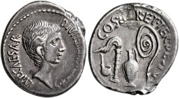 Octavian, 44-27 BC. Denarius (Silver, 20 mm, 4.00 g, 6 h), uncertain mint in Italy, 37. IMP•CAESAR DIVI F III•VIR [ITER R P•C] Bare head of Octavian t...