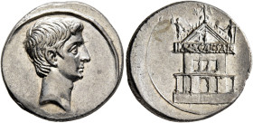 Octavian, 44-27 BC. Denarius (Silver, 19 mm, 4.00 g, 7 h), uncertain Italian mint (Rome?), autumn 30-summer 29. Bare head of Octavian to right. Rev. F...