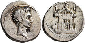 Octavian, 44-27 BC. Denarius (Silver, 21 mm, 3.68 g, 12 h), uncertain Italian mint (Rome?), autumn 30-summer 29. Bare head of Octavian to right. Rev. ...