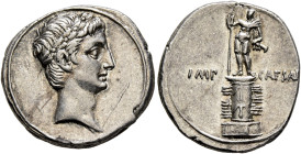 Octavian, 44-27 BC. Denarius (Silver, 19 mm, 4.13 g, 11 h), uncertain mint in Italy (Rome?), autumn 30-summer 29. Laureate head of Octavian to right. ...