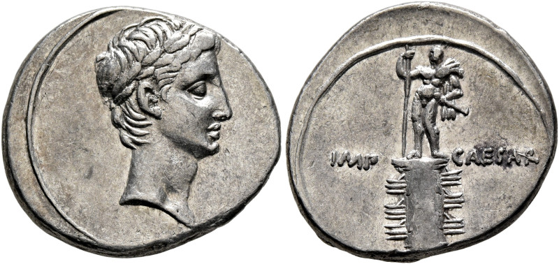 Octavian, 44-27 BC. Denarius (Silver, 19 mm, 3.82 g, 2 h), uncertain mint in Ita...