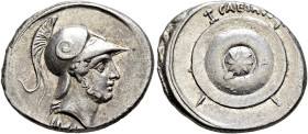 Octavian, 44-27 BC. Denarius (Silver, 19 mm, 3.72 g), uncertain mint in Italy (Rome?), autumn 30-summer 29. IMP Bearded head of Mars to right, wearing...