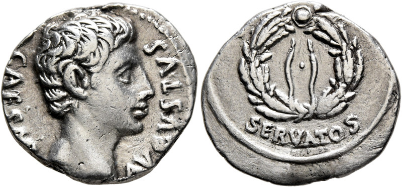 Augustus, 27 BC-AD 14. Denarius (Silver, 18 mm, 3.69 g, 6 h), uncertain mint in ...