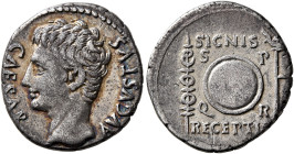 Augustus, 27 BC-AD 14. Denarius (Silver, 18 mm, 3.61 g, 11 h), uncertain mint in Spain (Colonia Patricia?), circa 19 BC. CAESAR AVGVSTVS Bare head of ...