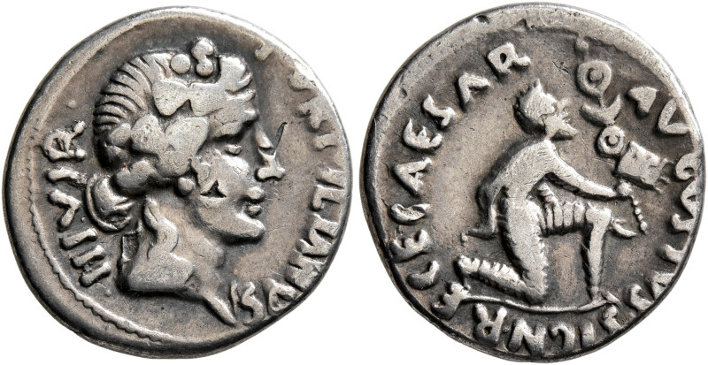Augustus, 27 BC-AD 14. Denarius (Silver, 19 mm, 3.90 g, 12 h), P. Petronius Turp...