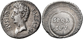 Augustus, 27 BC-AD 14. Denarius (Silver, 21 mm, 3.63 g, 6 h), uncertain mint in Spain (Colonia Caesaraugusta?), circa 19-18 BC. CAESAR AVGVSTVS Bare h...