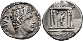 Augustus, 27 BC-AD 14. Denarius (Silver, 16 mm, 3.69 g, 8 h), uncertain mint in Spain (Colonia Patricia?), circa 19-18 BC. CAESA[R AVGVS]TVS Bare head...