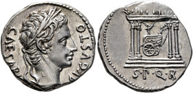 Augustus, 27 BC-AD 14. Denarius (Silver, 19 mm, 3.78 g, 5 h), uncertain Spanish mint (Colonia Patricia or Tarraco?), circa 18 BC. CAESARI AVGVSTO Laur...