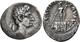 Augustus, 27 BC-AD 14. Denarius (Silver, 22 mm, 3.65 g, 10 h), L. Mescinius Rufus, moneyer, Rome, 16 BC. Laureate head of Augustus to right. Rev. L•ME...