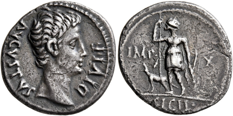 Augustus, 27 BC-AD 14. Denarius (Silver, 20 mm, 3.60 g, 6 h), Lugdunum, 15 BC. A...