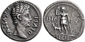 Augustus, 27 BC-AD 14. Denarius (Silver, 20 mm, 3.60 g, 6 h), Lugdunum, 15 BC. AVGVSTVS DIVI•F Bare head of Augustus to right. Rev. IMP•X / SICIL• Dia...