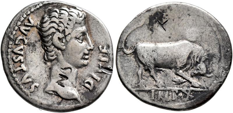 Augustus, 27 BC-AD 14. Denarius (Silver, 20 mm, 3.58 g, 11 h), Lugdunum, circa 1...
